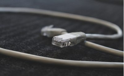 A gray cat-5 network cable